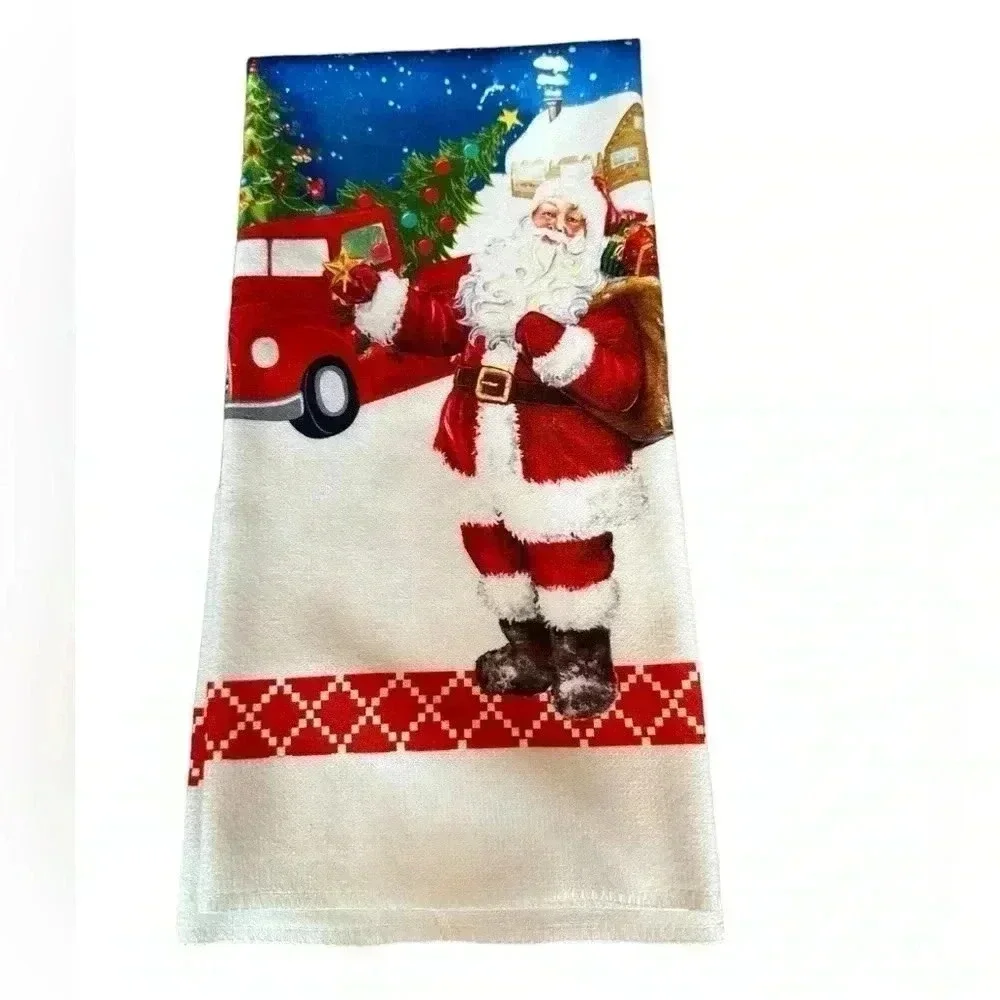 Microfiber Kitchen Towel with Santa Red Pickup 15in x 25in